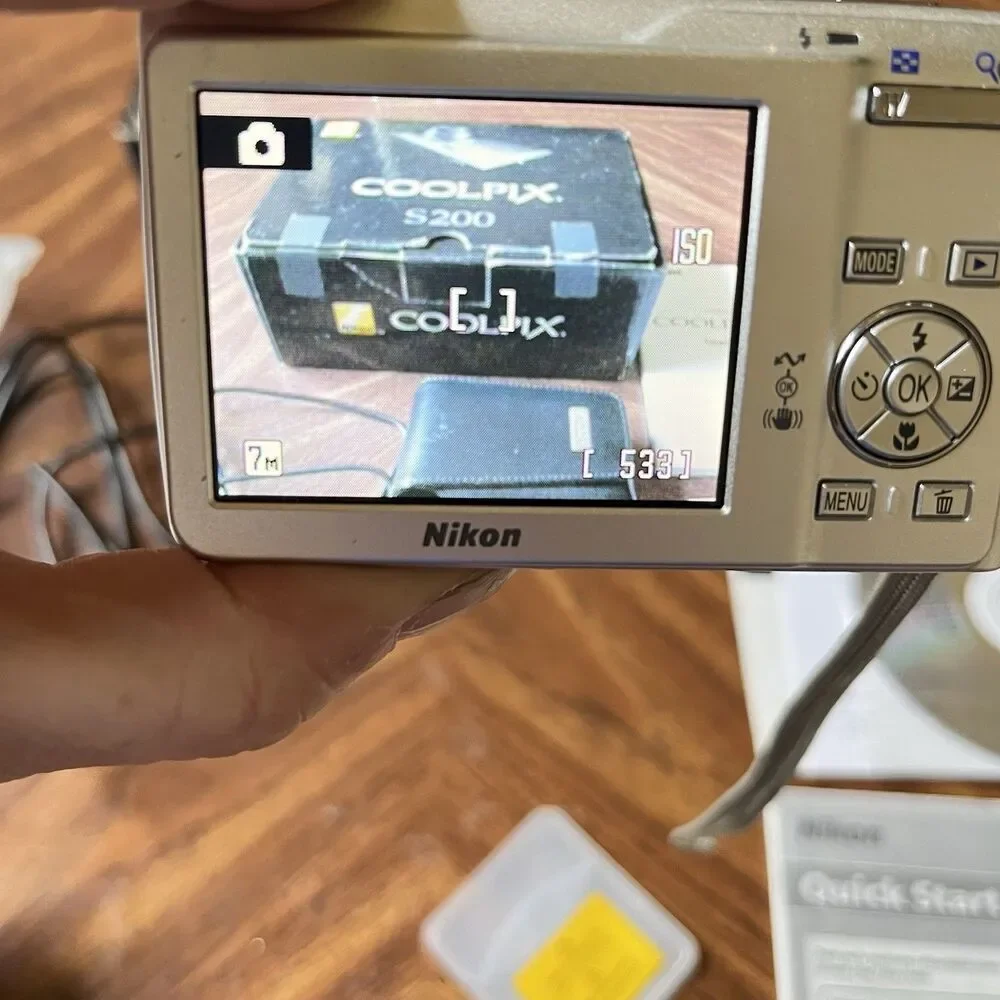Nikon Coolpix S200  Camera Package Works Silver Battery SD Card Case Manual 7.1